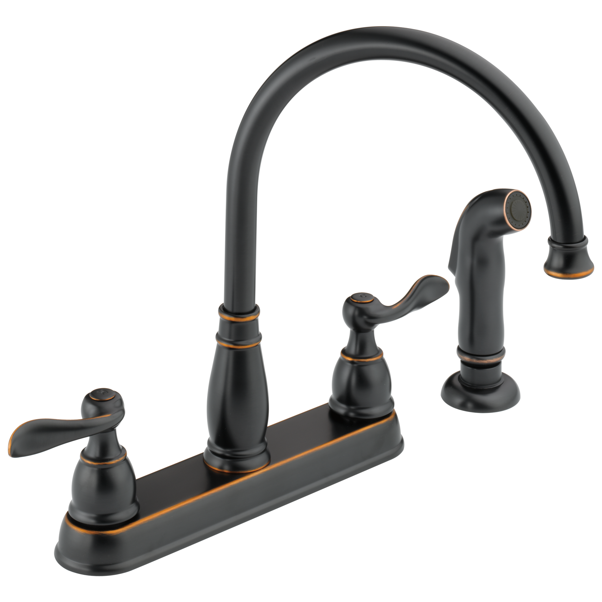Two Handle 4 Hole High Arc Kitchen Faucet with Side Sprayer Oil Rubbed Bronze
