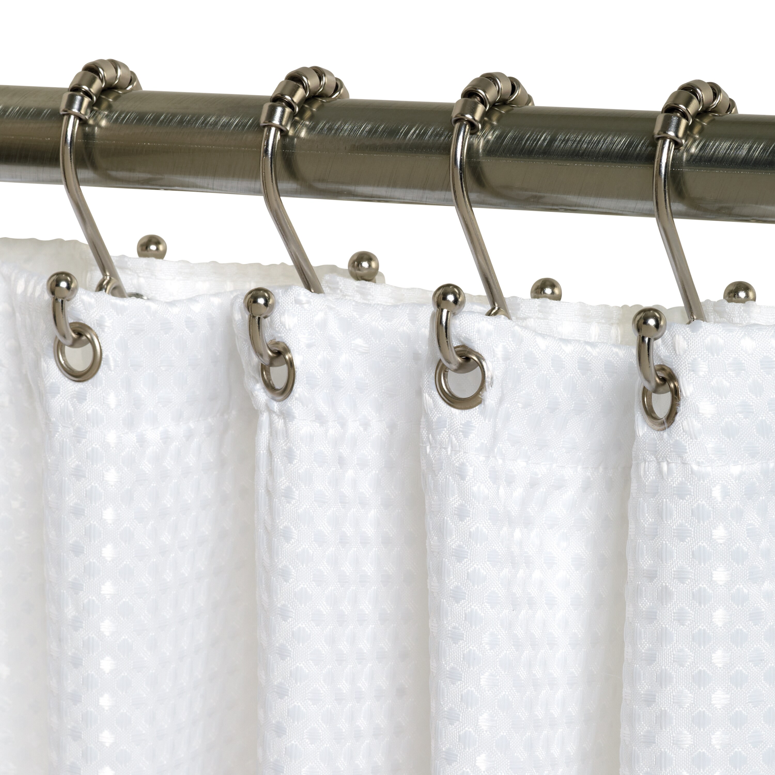 Brushed Nickel Double Hook Shower Curtain Rings Rust Resistant, 12 Pack 