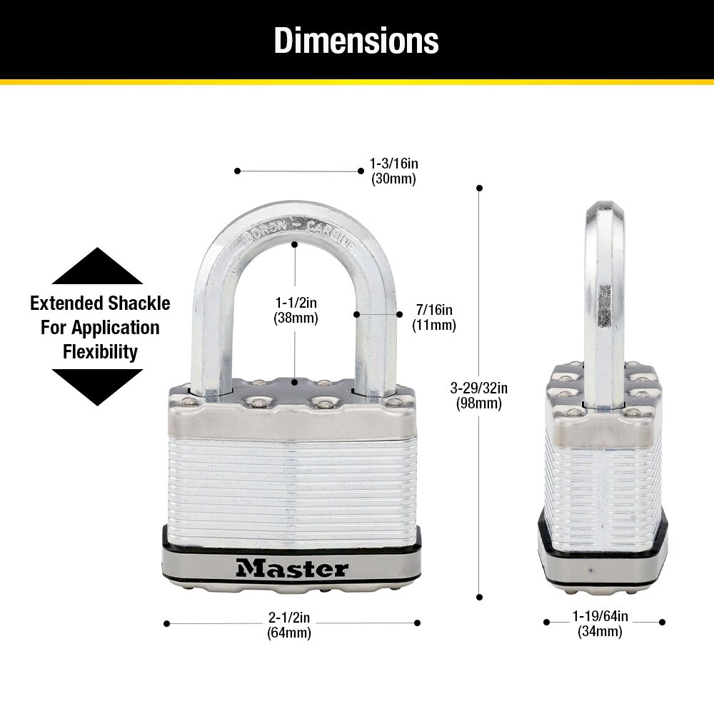 Master Lock M15DLF 64mm Excell Laminated Security Padlock with 4 x Keys. 
