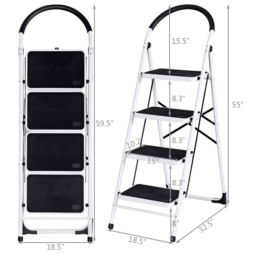 Quality Portable Folding 4 Step Ladder Steel Stool 300lb Heavy Duty Lightweight 