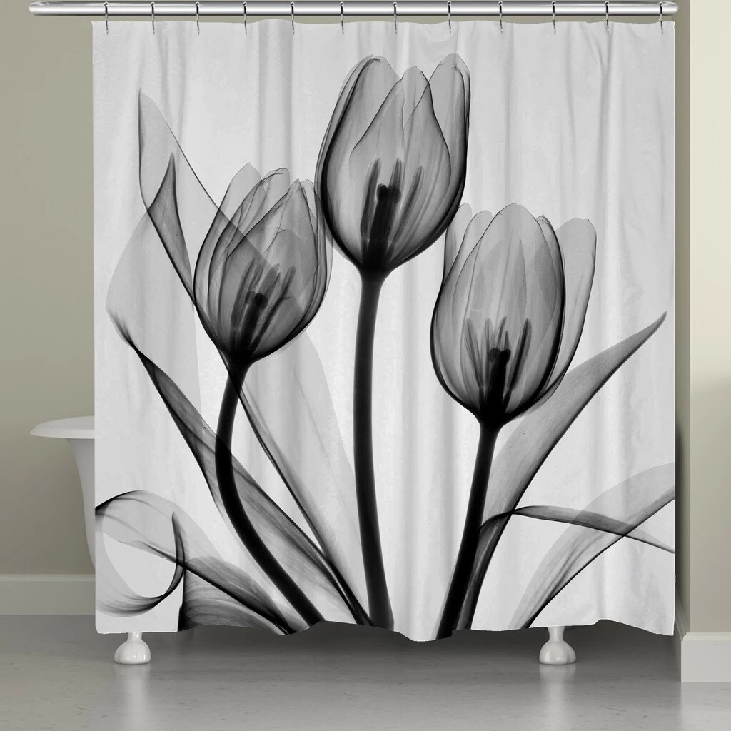 tulip flowers prints polyester fabric bathroom screen with hooks shower curtains 
