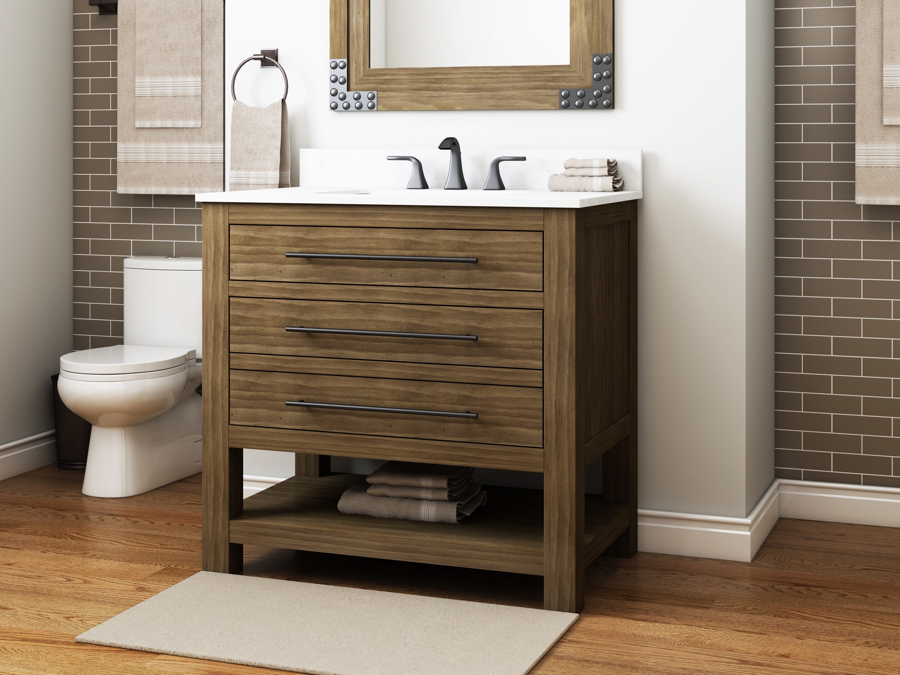 allen + roth Kennilton 5-in Gray Oak Undermount Single Sink Bathroom  Vanity with White Carrera Engineered Stone Top