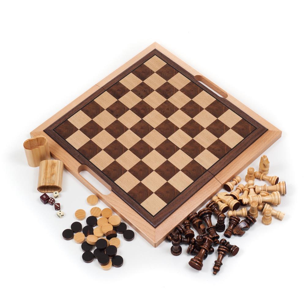 Large 3 in 1 Folding Wooden Chess Set Chessboard Board Game Checkers Backgammon 