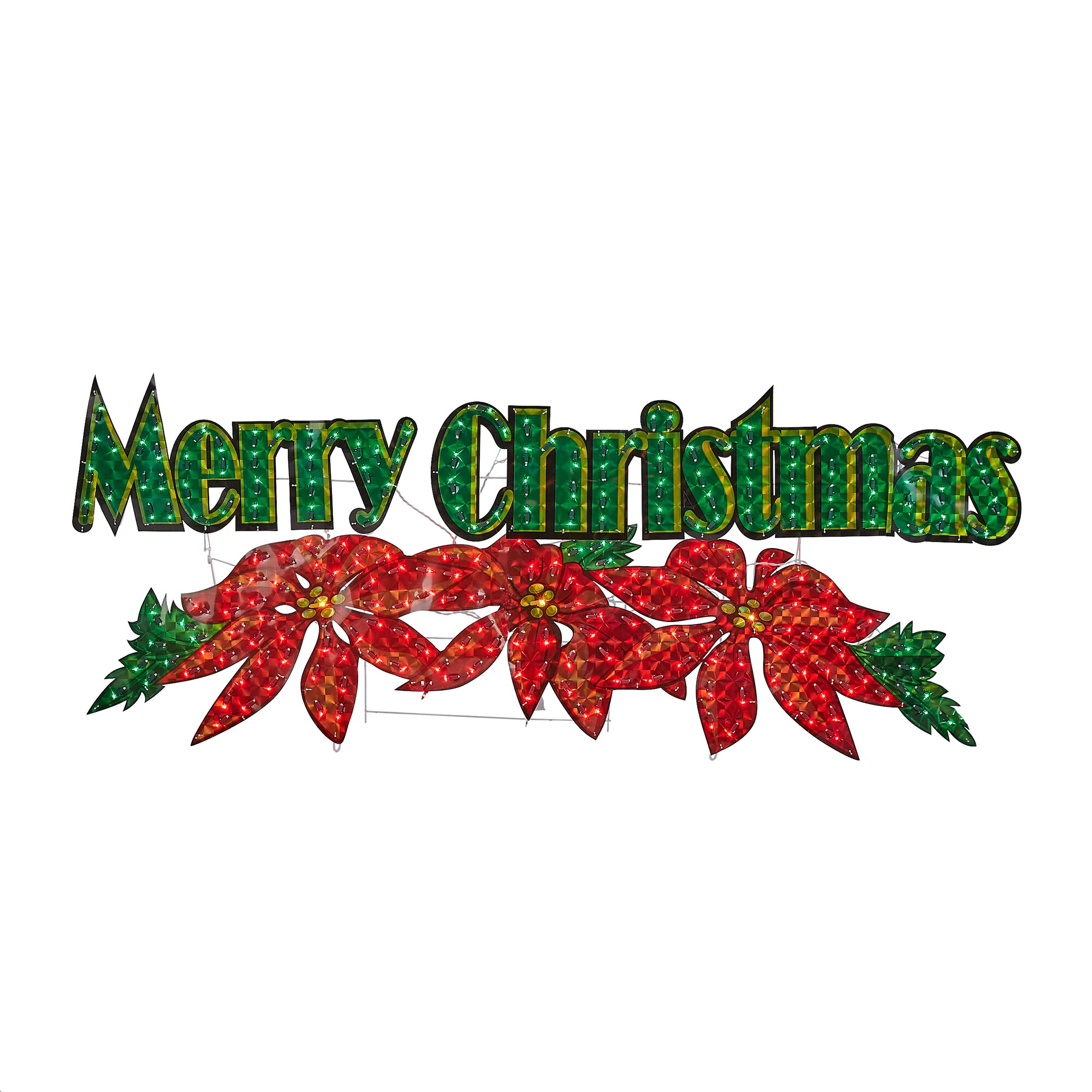 44" Holographic Prelit MERRY CHRISTMAS Sign Santa Holly Outdoor Yard Lighted NIB 