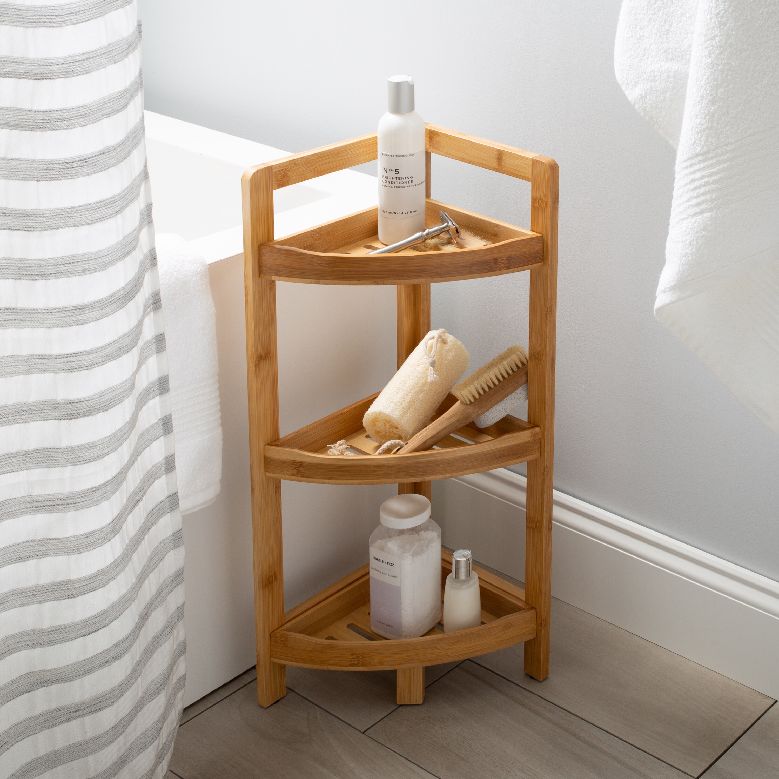 Bamboo Bathroom Storage Rack Floor Cabinet Free Standing Shelf Towel Organizer 