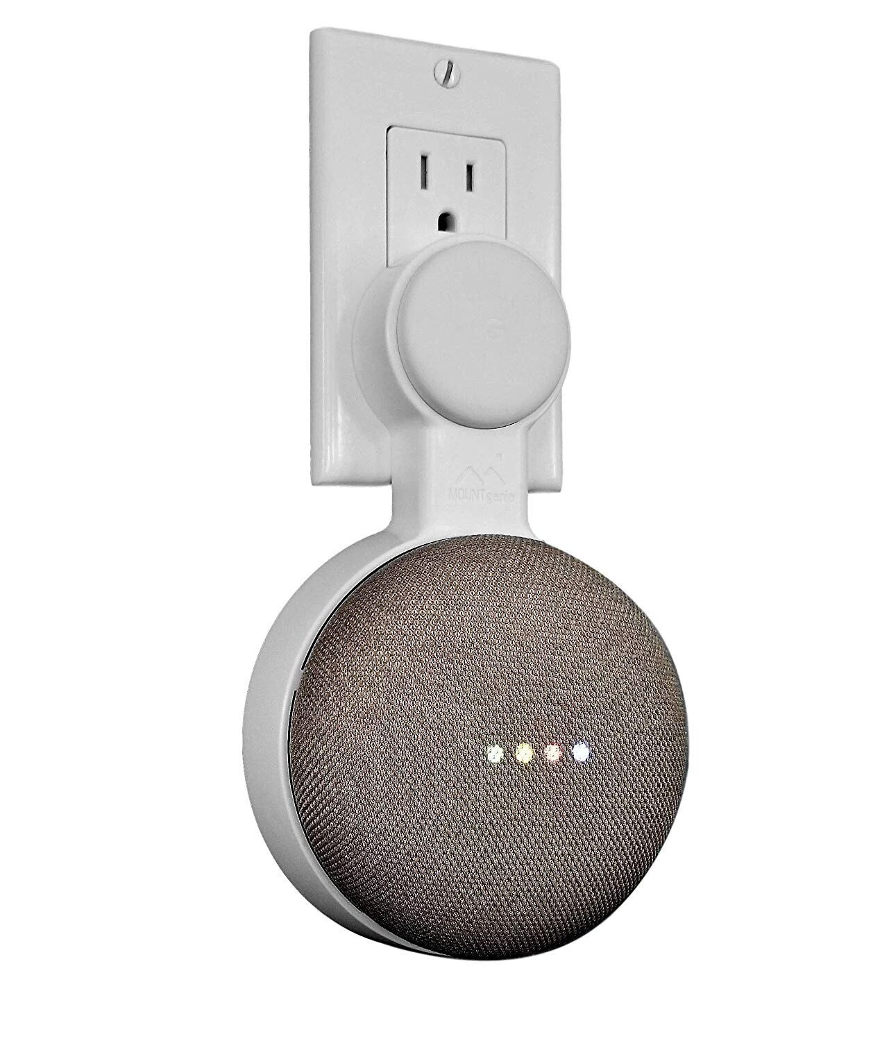 Dot Genie Google Home Mini Backpack: The Simplest and Cleanest Outlet Wall Mount Hanger Stand for Home Mini Voice Assistants by Google No Cord Wrapping Required White Designed in USA 