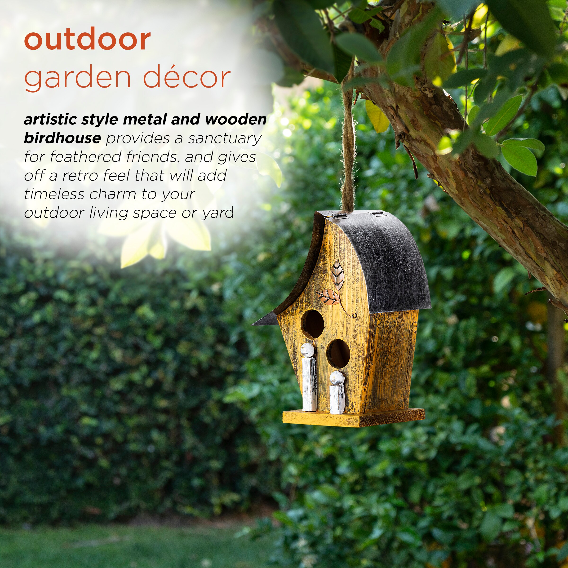 Creative Wooden Rustic Handle Bird House Nest Wall-mounted Outdoor Garden Decor 