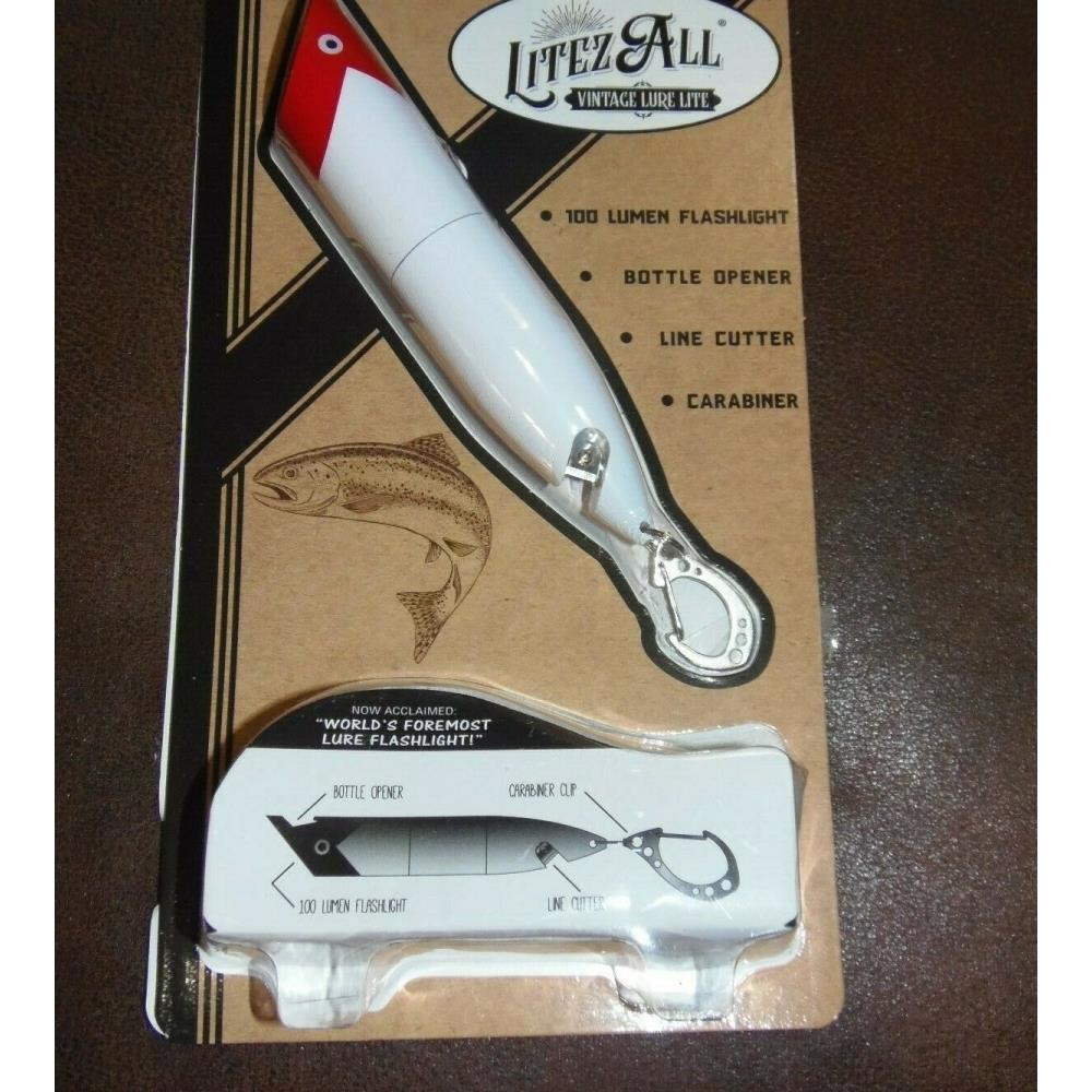 2 Litezall Vintage Lure 100 Lumen Flashlight Bottle Opener Line Cutter Carabiner for sale online 