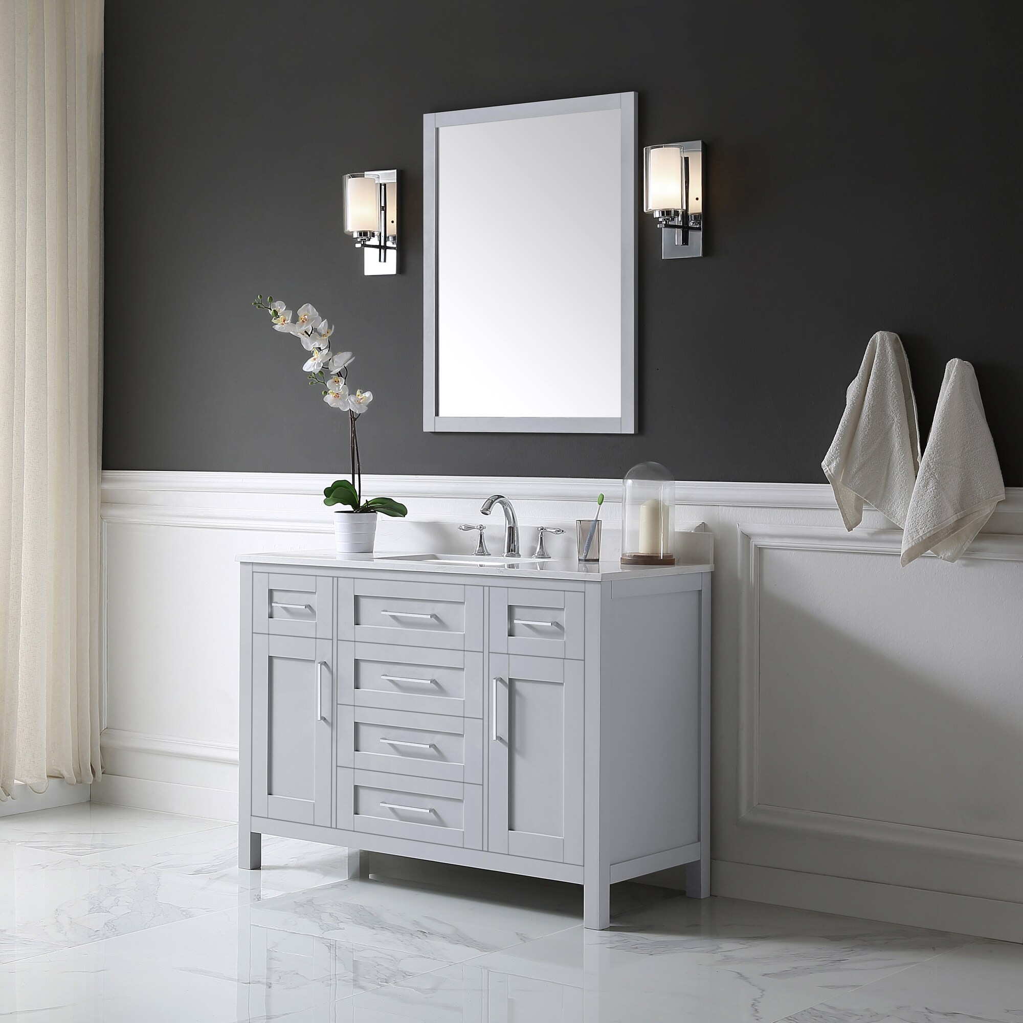 OVE Decors Tahoe 28-in W x 36-in H Dove Gray Rectangular Framed Bathroom Vanity Mirror