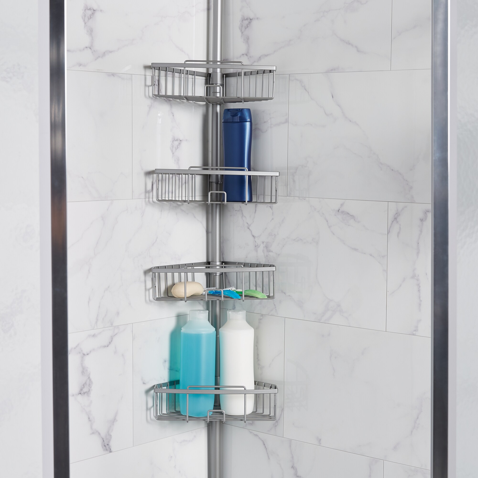 5 Tier Shower Corner Shelf Tension Pole Caddy Organizer Bathroom Storage Rack 
