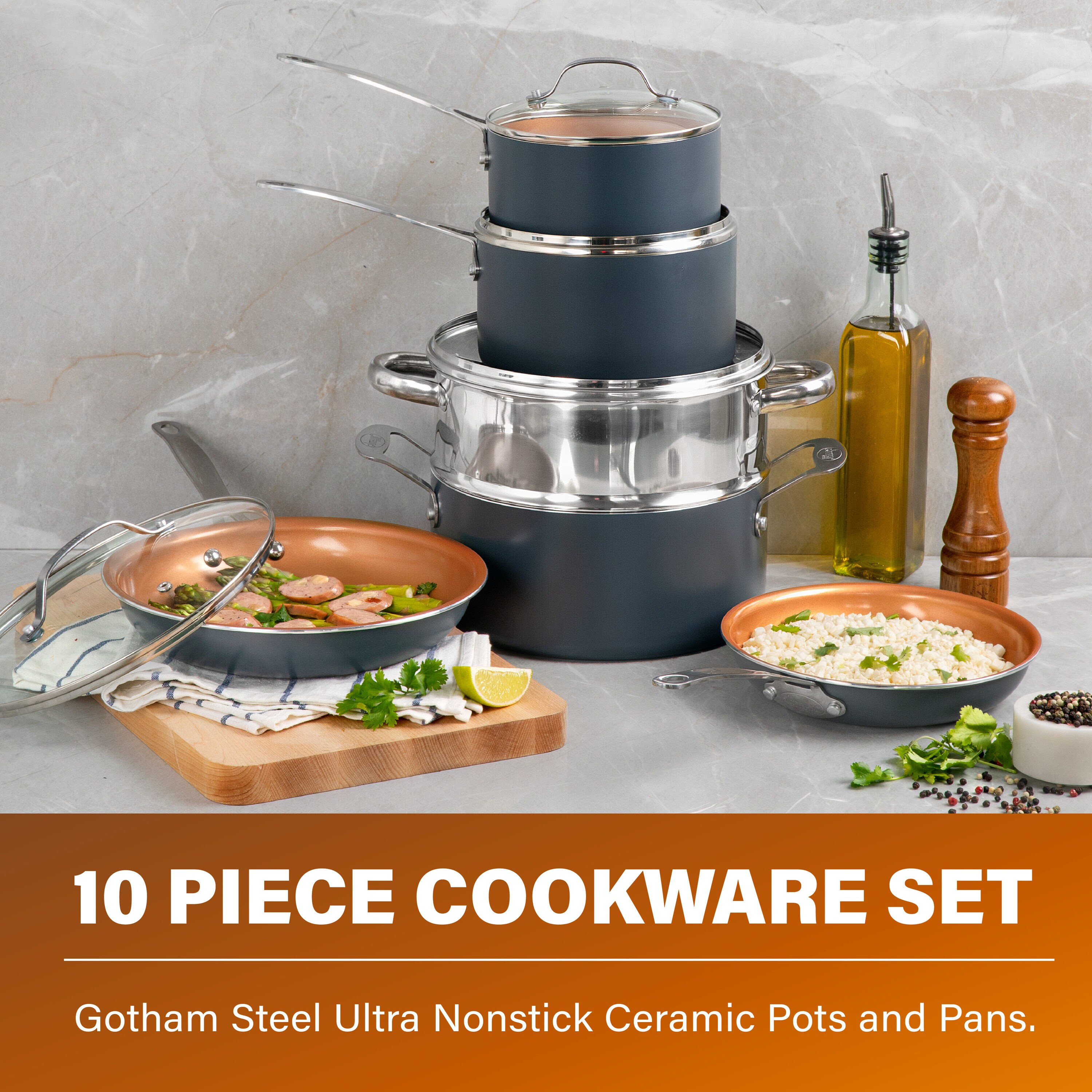 Gotham Steel 10-Piece 13.98-in Aluminum Cookware Set with Lid