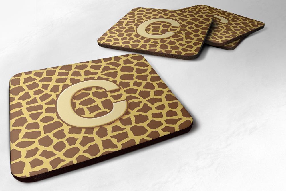 Set of 4 3.5 H x 3.5 W Caroline's Treasures Monogram-Giraffe Foam Coasters Multicolor Initial Letter E 