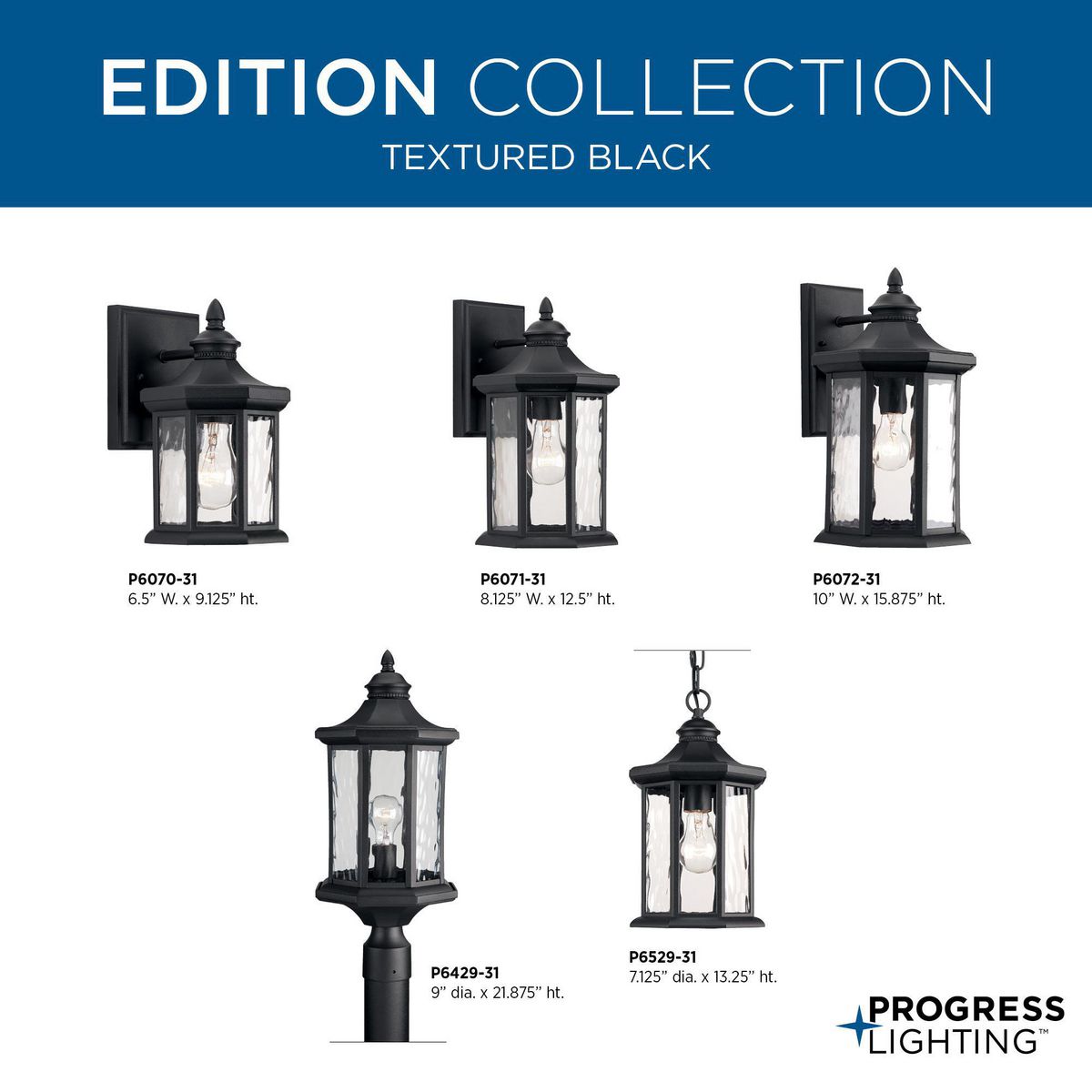 Progress Lighting Edition Black Traditional Clear Glass Lantern Mini /Outdoor Pendant Light