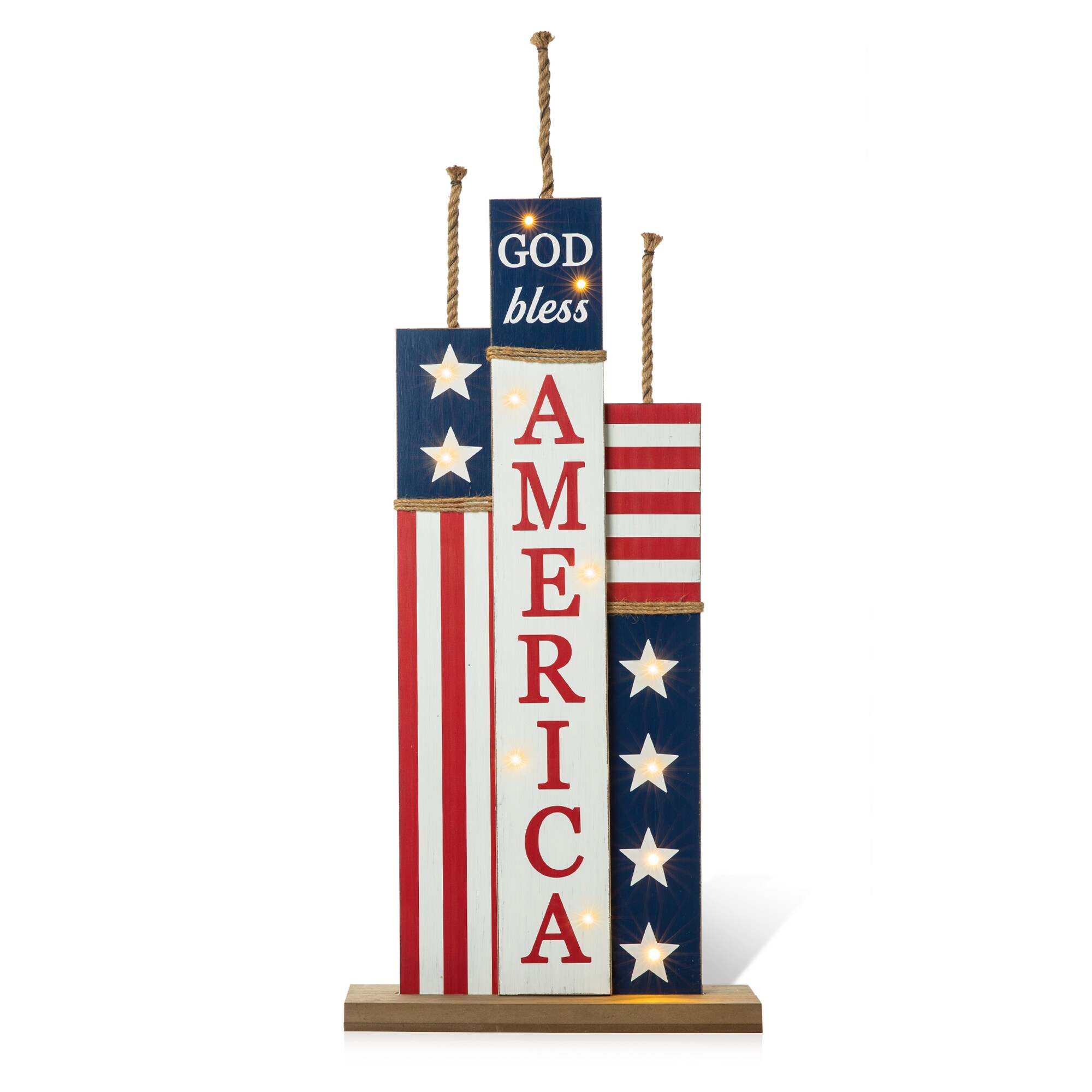 Glitzhome Wood Indoor Free Standing Decoration Stars 4th of July Decor