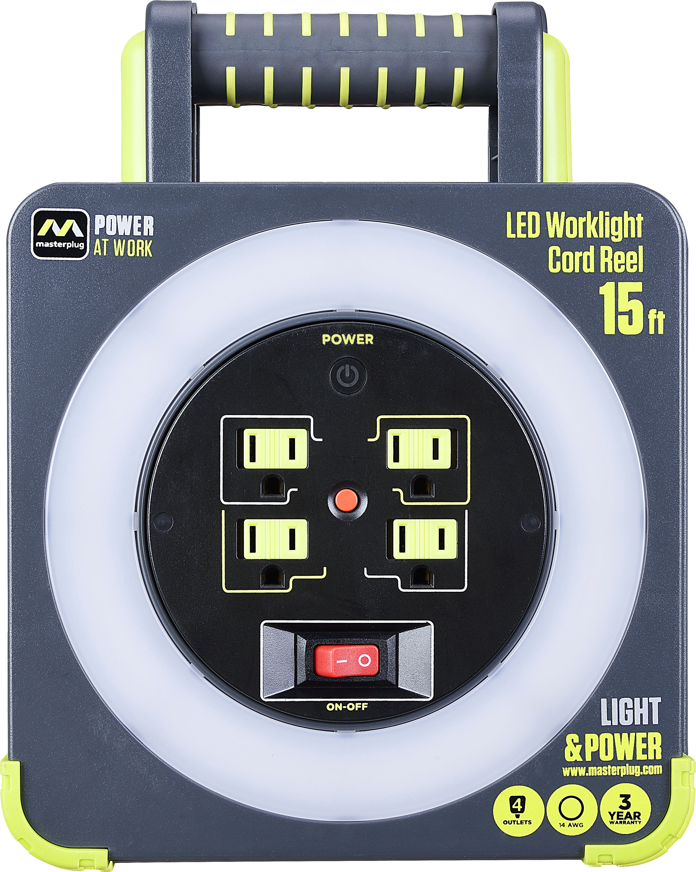 Masterplug 4 Outlet 15FT 13A Work Light Cord Reel