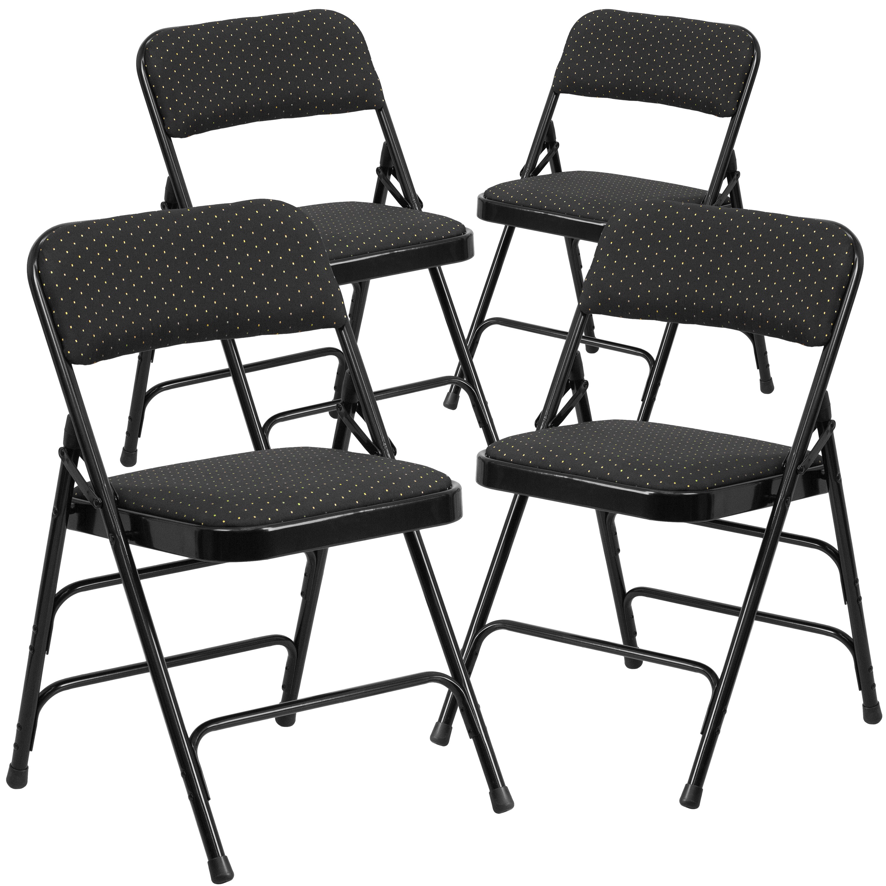 LOT OF 4 HERCULES SERIES CURVED  BLACK PATTERNED FABRIC FOLDING METAL CHAIR 