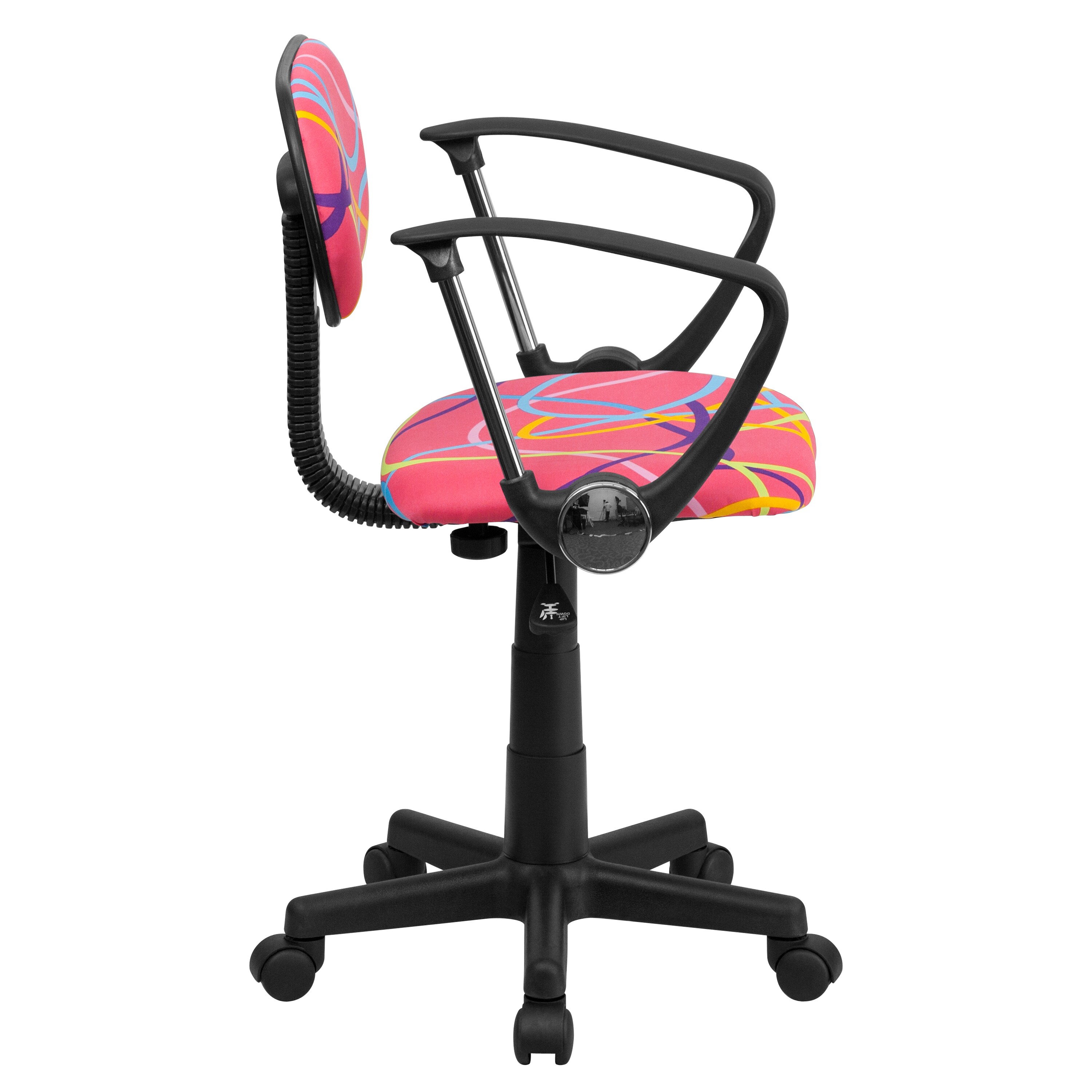 Flash Furniture Multi-Colored Swirl Printed Pink Swivel Task Office Chair with Arms 