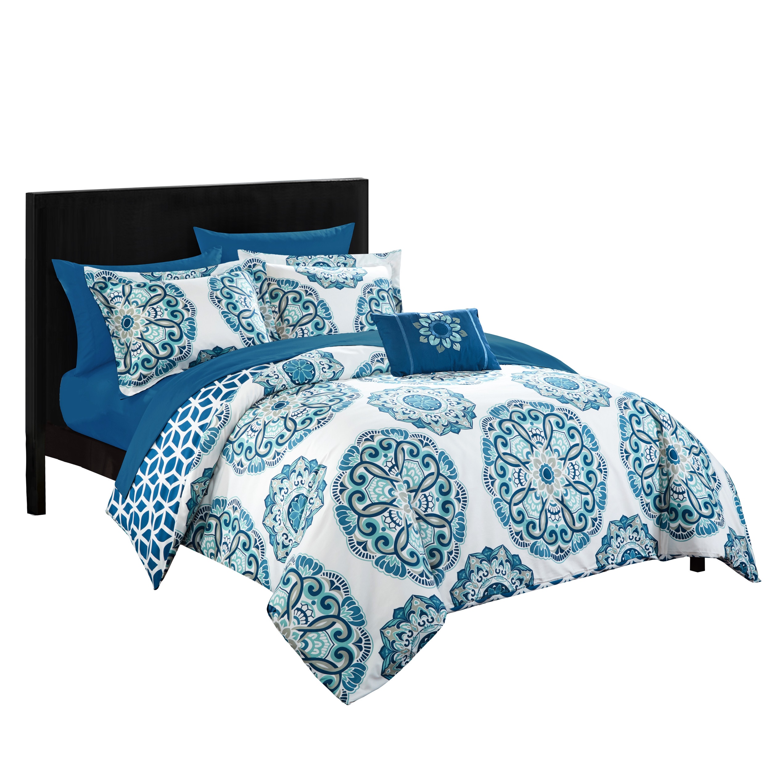 Blue Chic Home Barcelona 8 Piece Reversible Comforter Set Full/Queen