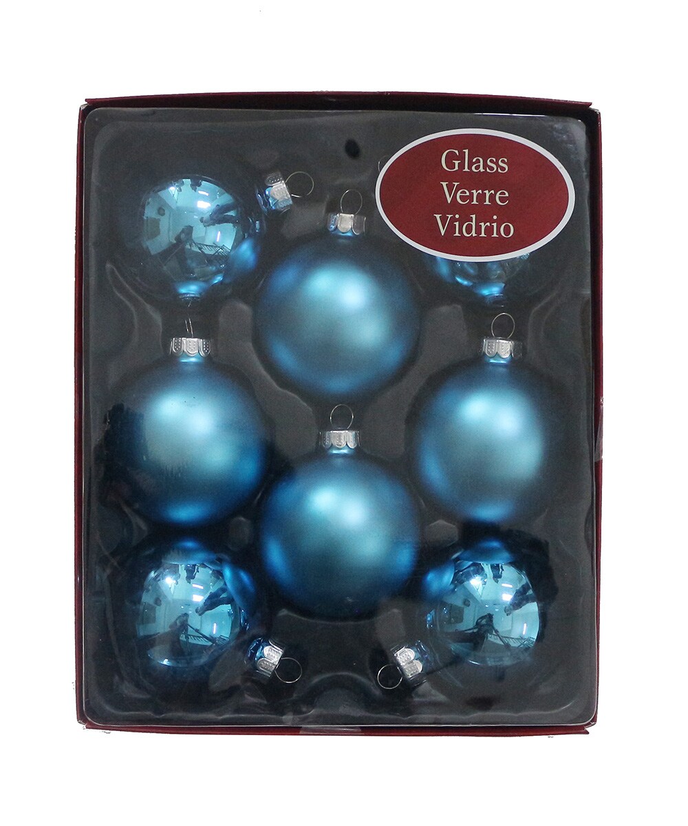 Boxed Lot Of 8 Silver Glass Christmas Tree Ornaments Ball Shiny/Matte Holiday 