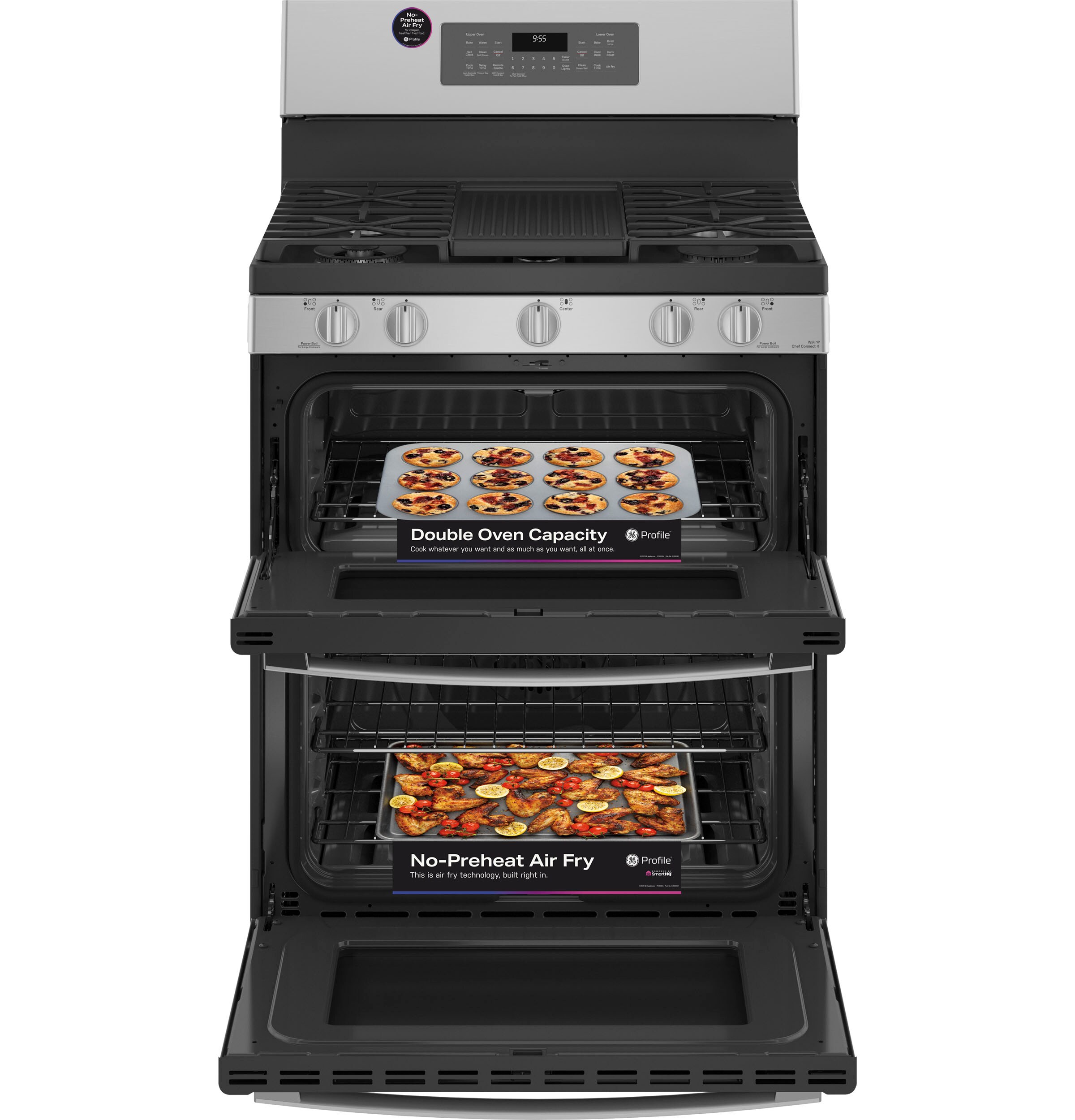 GE Profile 30-in 5 Burners 4.3-cu Ft / 2.5-cu Ft Self-cleaning Air Fry ...