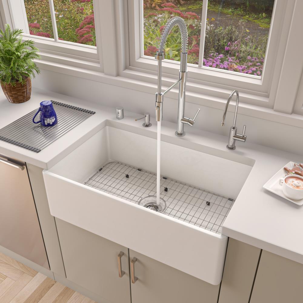 ALFI brand Farmhouse Apron Front 33-in x 20-in White Single Bowl Kitchen Sink in the Kitchen Sinks department at Lowes.com