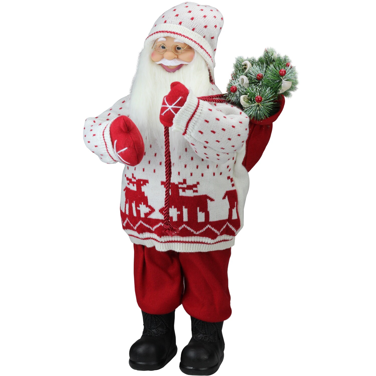 Northlight 18" Santa Claus in Knit Sweater Christmas Figure Skis Lantern 