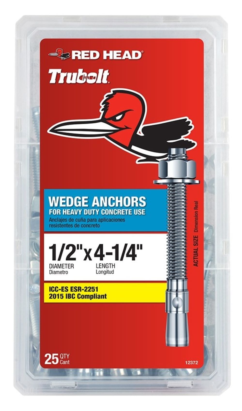 RED HEAD TRUBOLT  Wedge Anchors Heavy Duty Concrete 1/2" x 4 1/4" Box of 25 