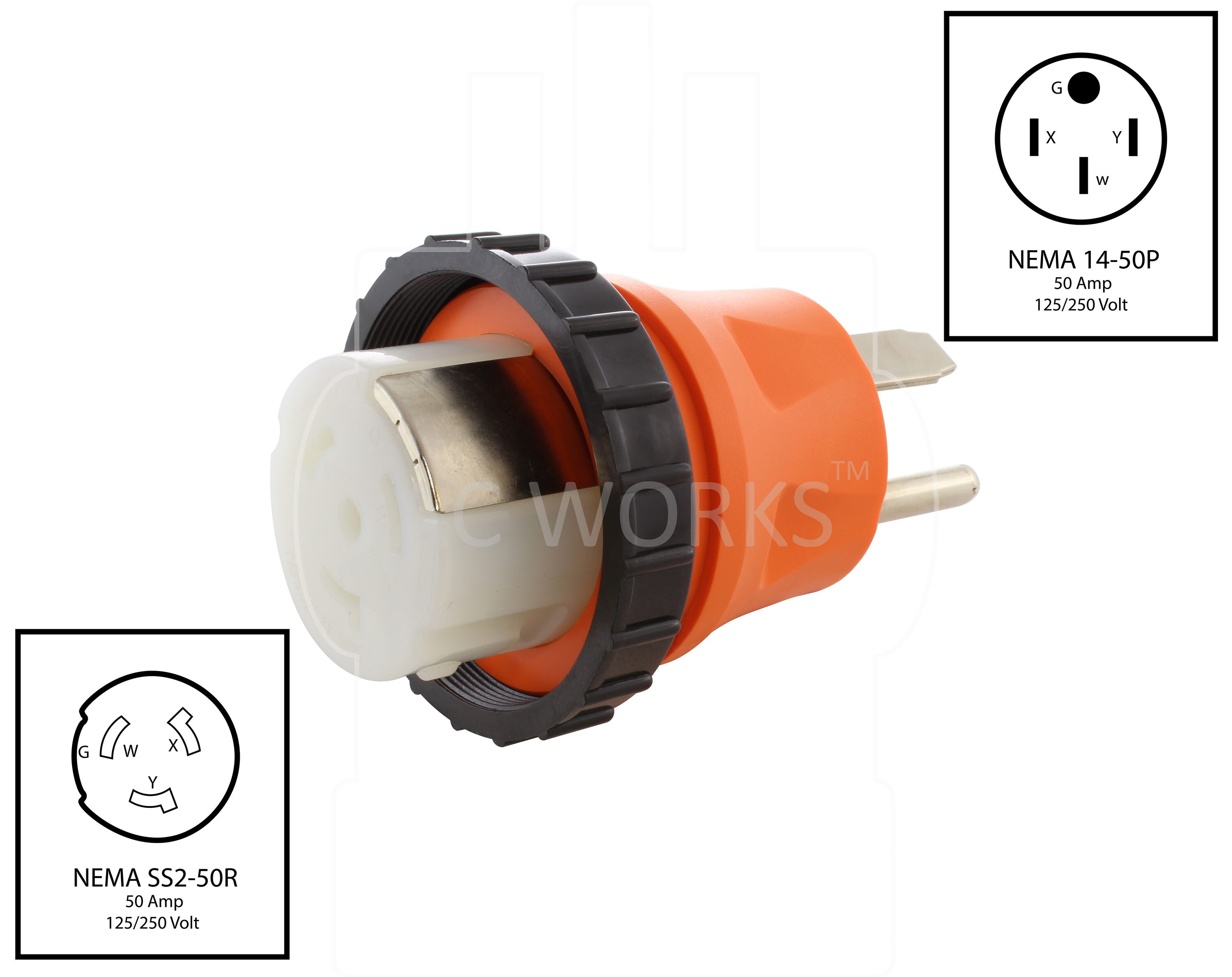 50 Amp 125/250 Volt NEMA SS2-50R Locking Female Connector Assembly by AC WORKS® 