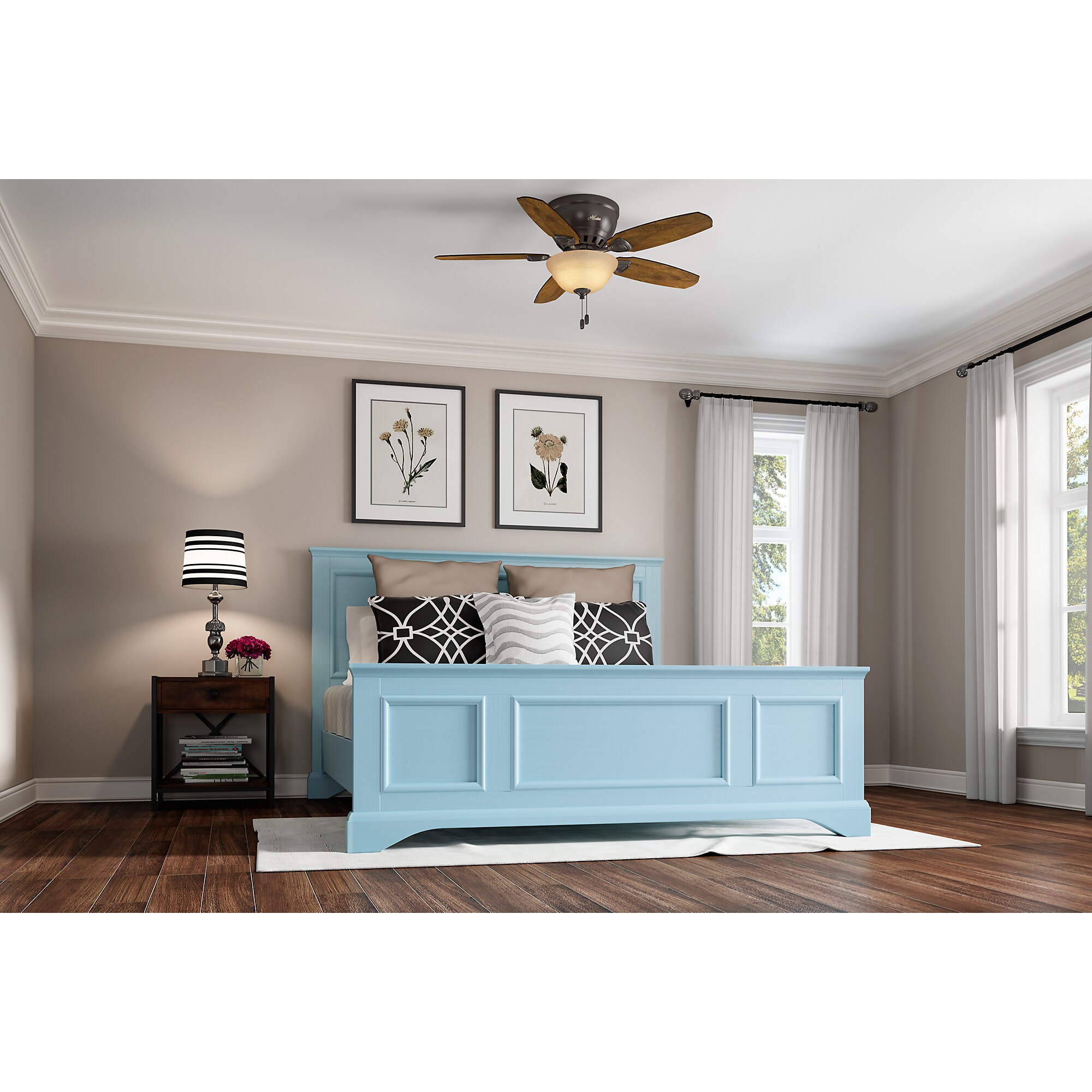 Hunter Louden 46in Premier Bronze Flush Mount Indoor Ceiling Fan with