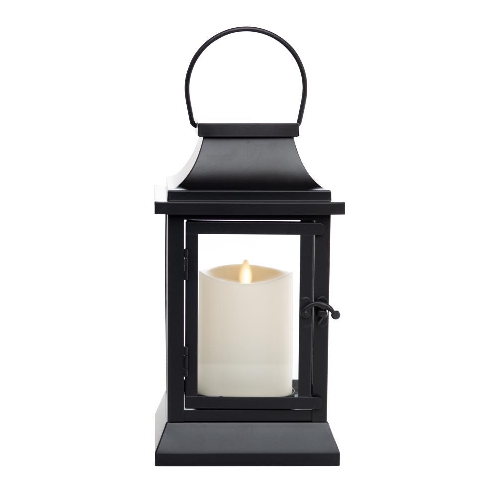 Decorative LED Black Lantern With Flameless LED Candle Indoor Outdoor Set of 2 