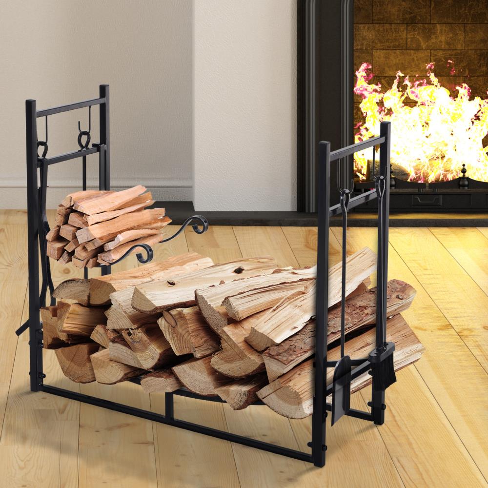 Fireplace Log Rack Firewood Iron Indoor Outdoor Home Accessories Storage Black 
