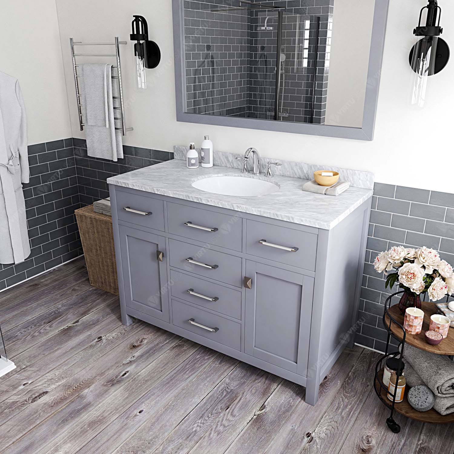 Virtu USA ES-30048-WMRO-GR Winterfell Single Bathroom Vanity Cabinet Set 48 inches Cool Gray Grey 48