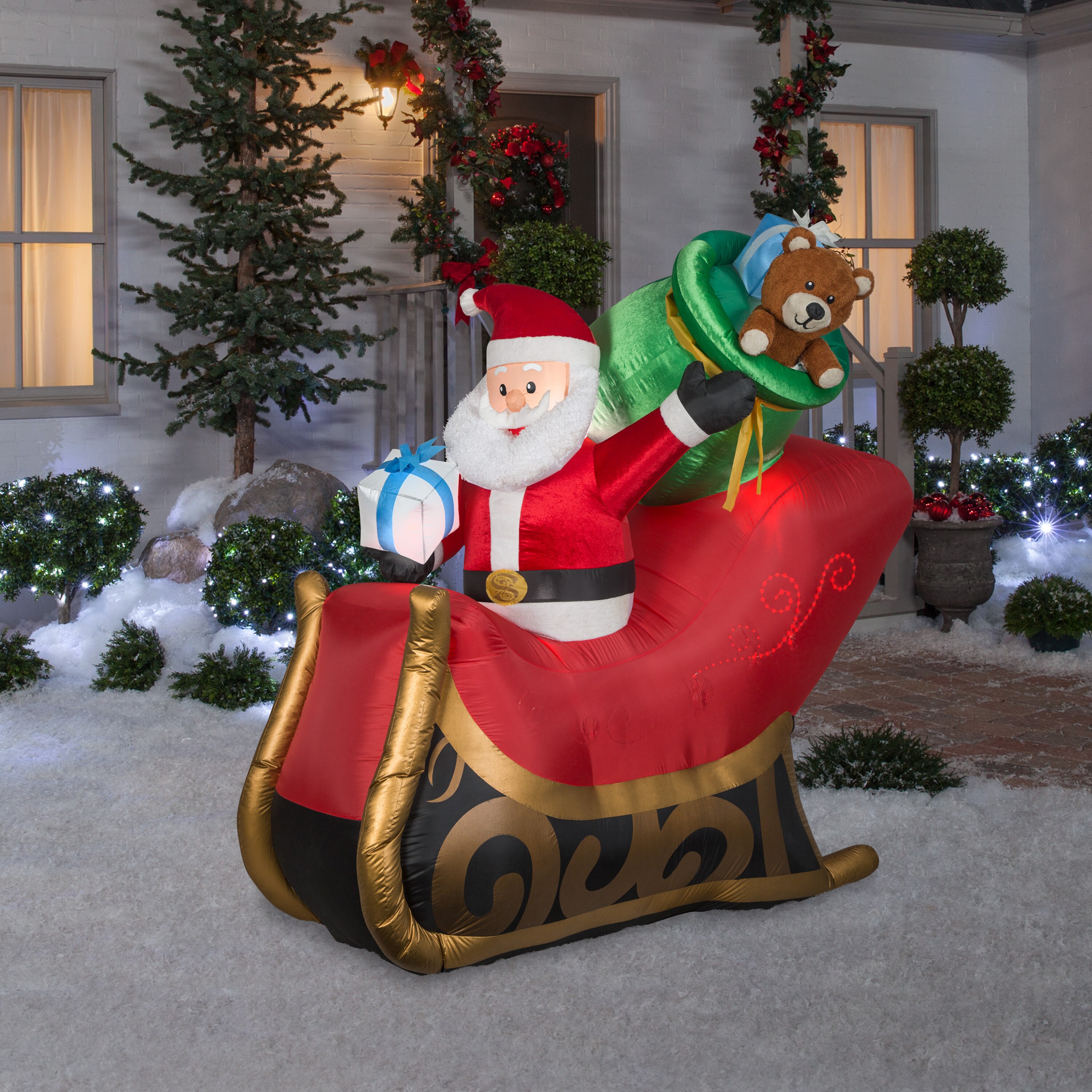Gemmy 8 ft Lighted Elf Sleigh Student Driver Lesson Airblown Inflatable 