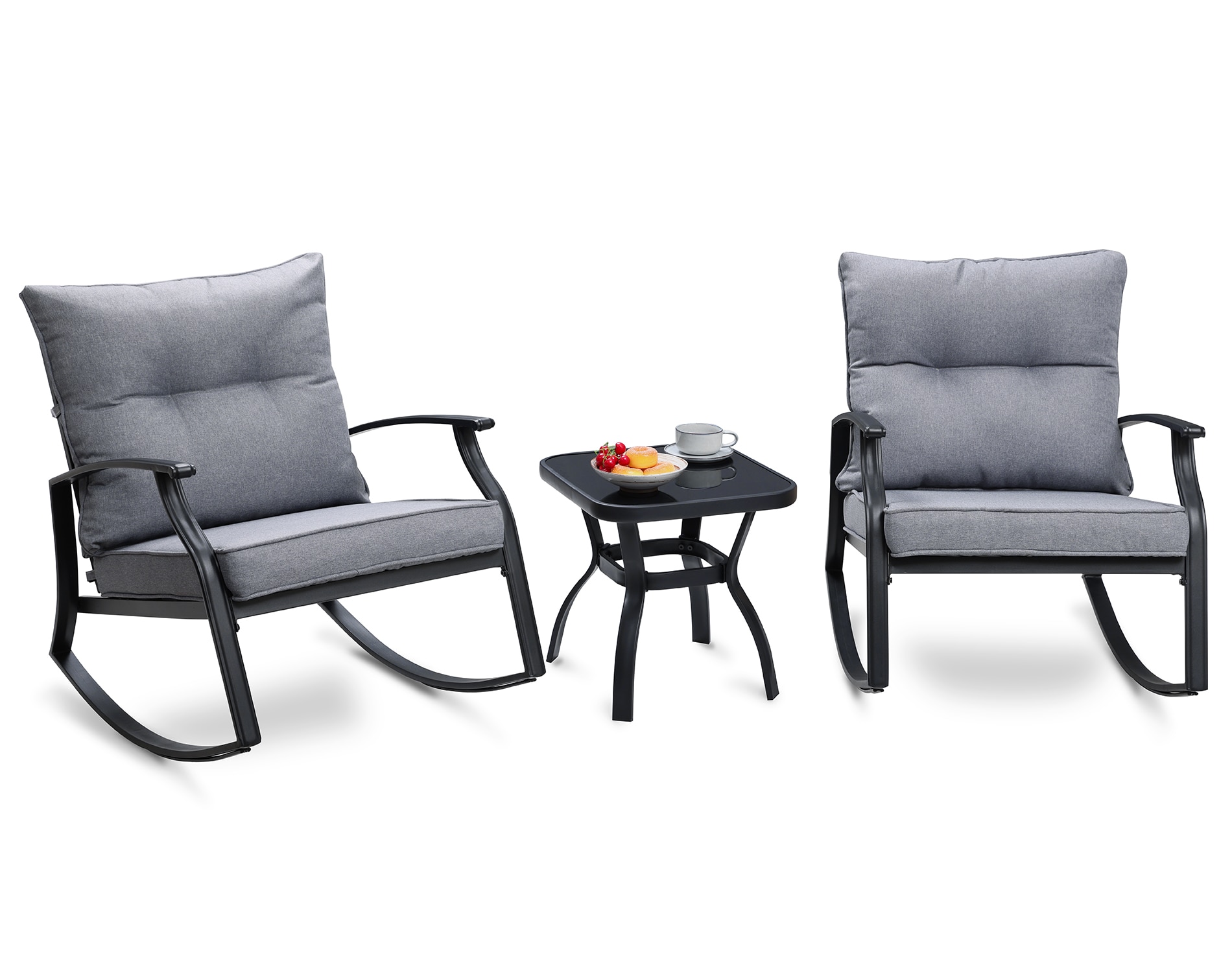 3 PCS Patio Rattan Wicker Furniture Set Comfortable Rocking Chair Coffee Table 