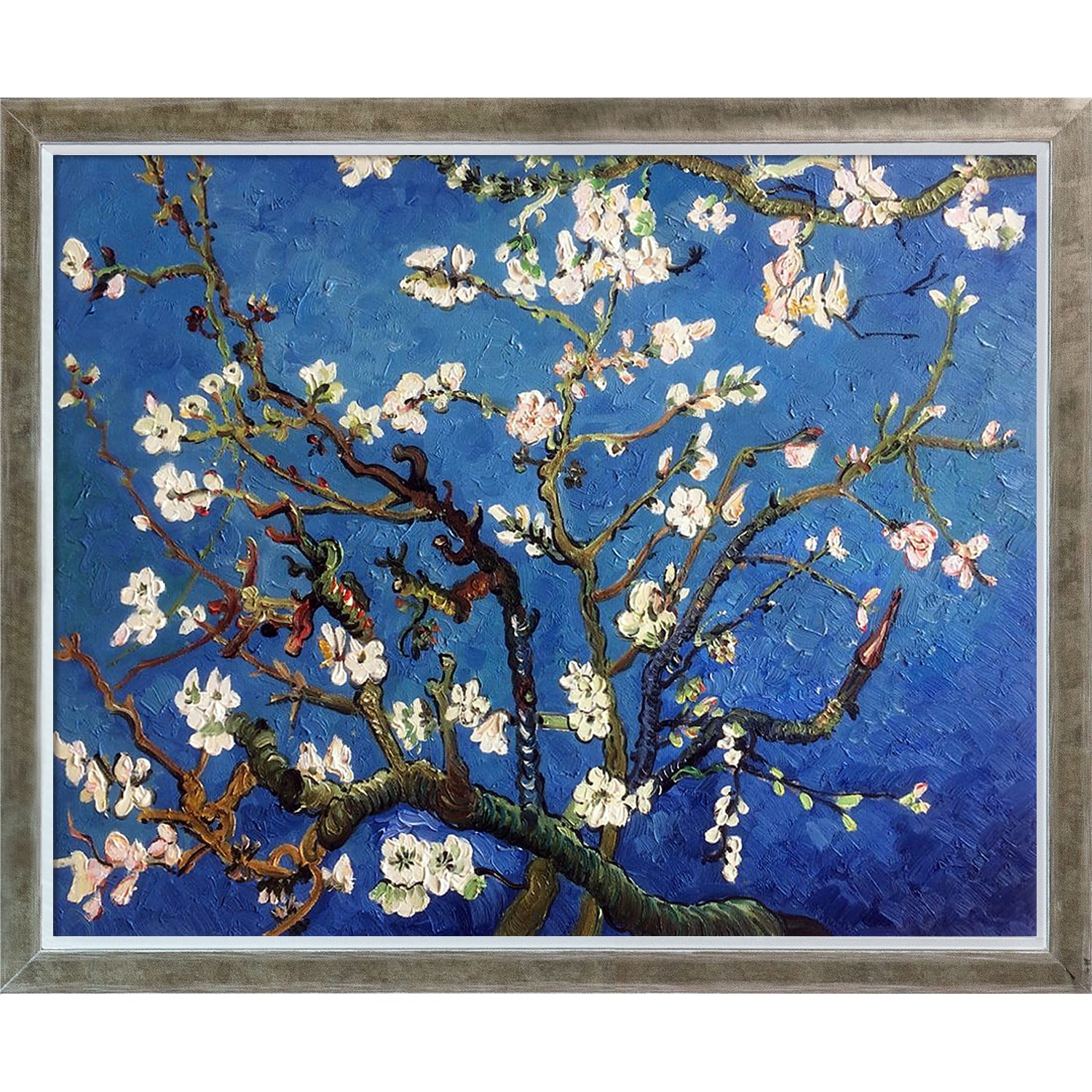 La Pastiche Blossoming Almond Branch in a Glass Framed Oil Painting 15.25 x 13.25 Multi 