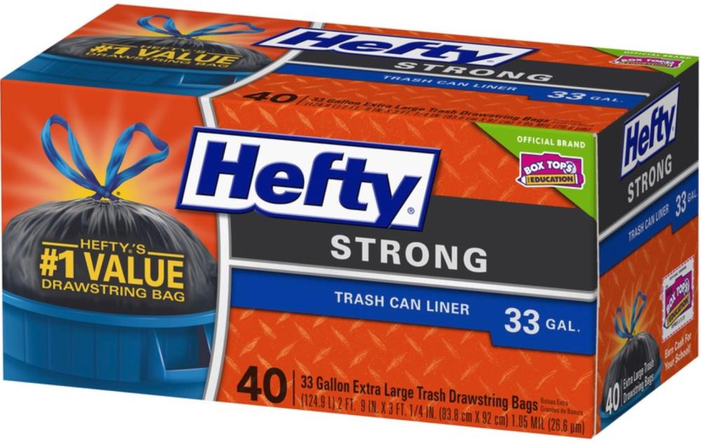 Hefty Strong Trash Can Liner 33 Gallon Extra Large Drawstring Bags 26 ct Box New 