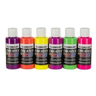 Airbrush Color Set, 2 oz. Bottles, 6-Colors, Fluorescent
