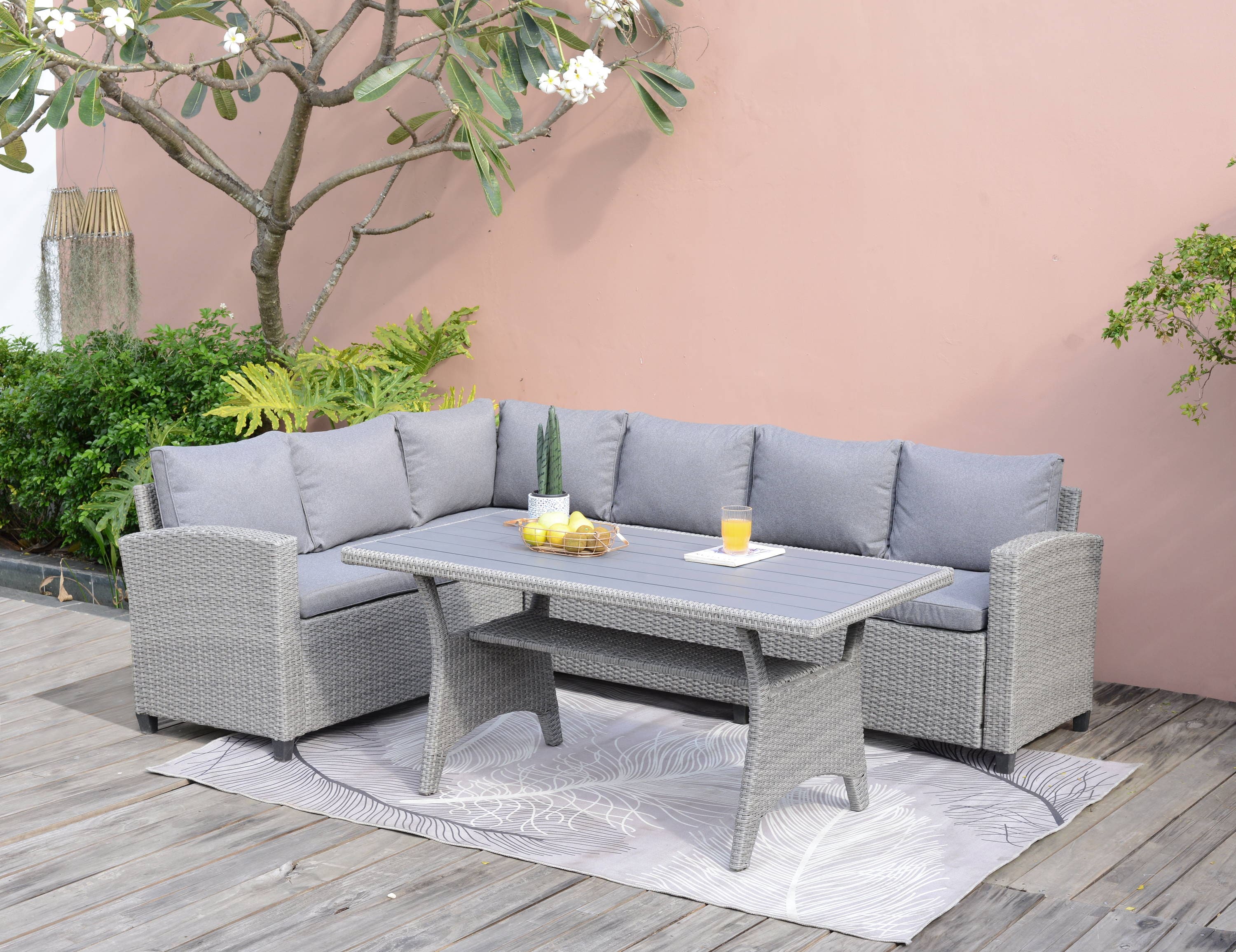 Rattan Wicker Corner Sofa Chair Couch Patio Garden Furniture w/ Cushion Home Use 