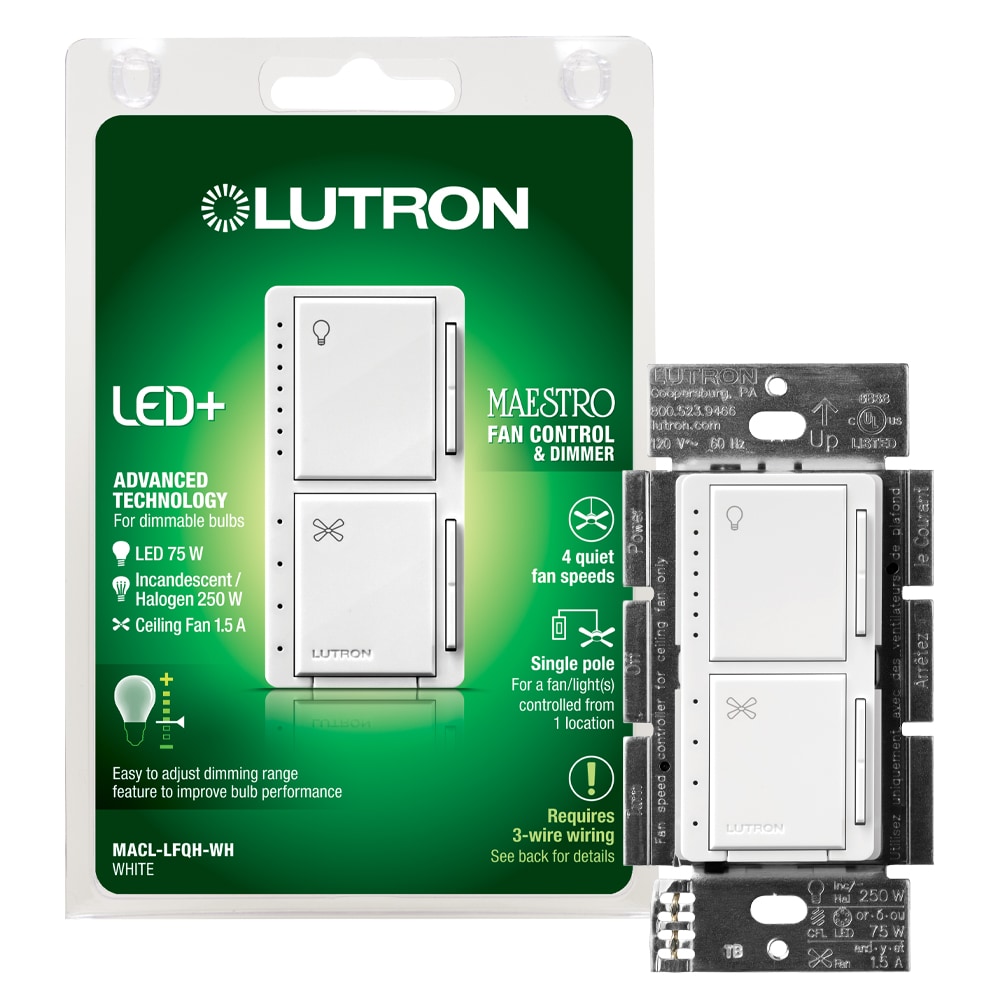 Vædde jord chauffør Lutron Maestro 1.5-Amp 4-speed Wired Touch Fan Control, White in the Fan  Controls department at Lowes.com