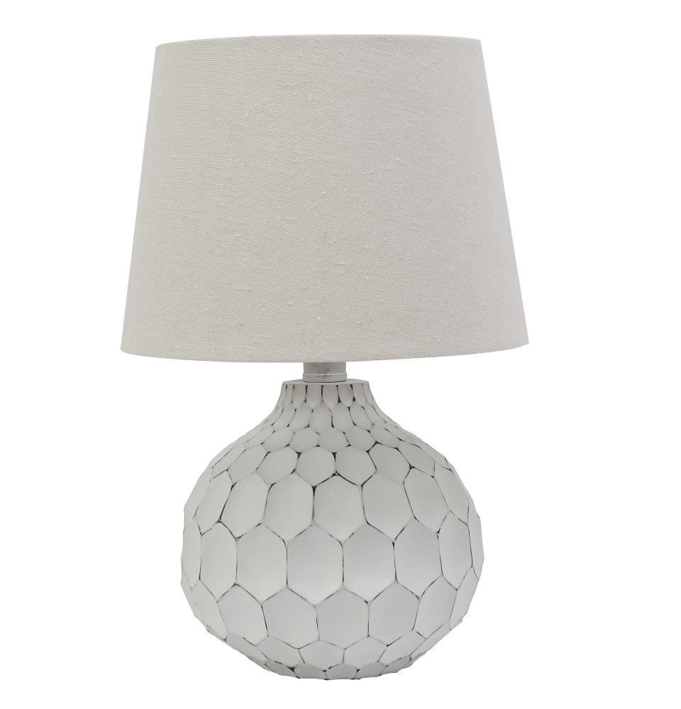 distressed white lamp with linen shade