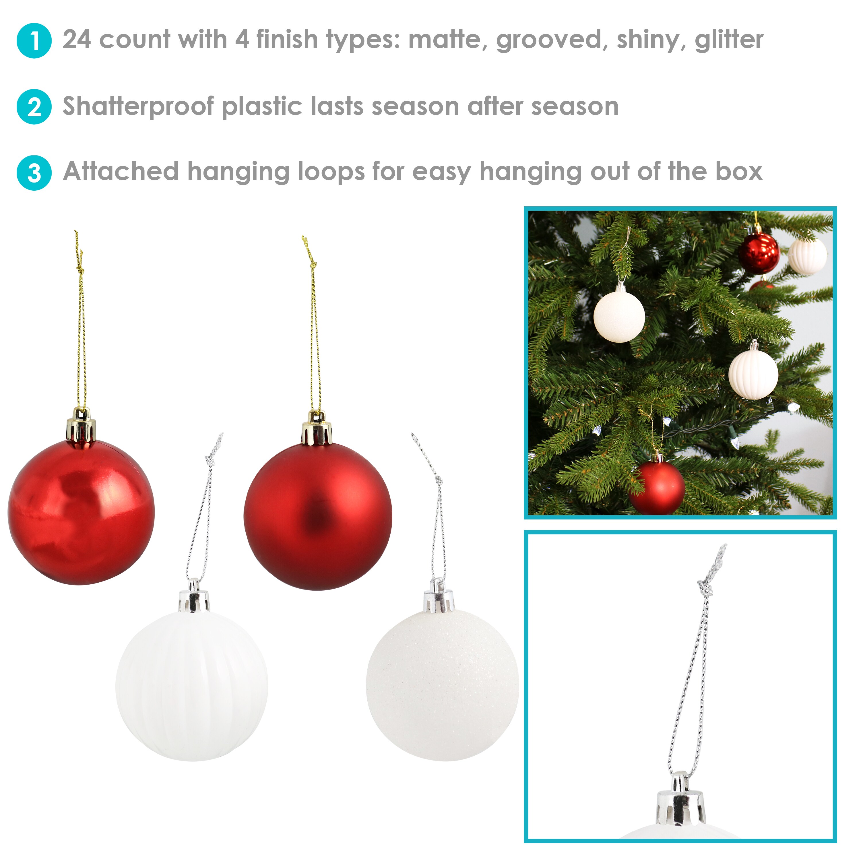 Pack of 25 Small Metallic & Matte Christmas Tree Baubles Hanging Decorations 