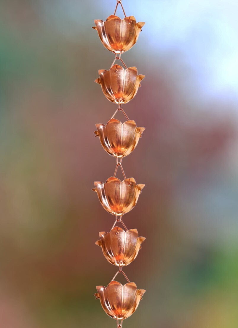 Monarch Pure Copper Lotus Rain Chain 8-1/2-Feet Length 
