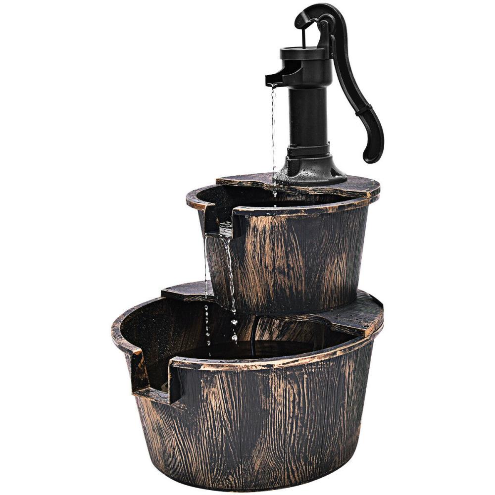 Details about   Outdoor Water Fountain 2-Tier Rustic Pump Barrel Waterfall For Garden Yard Decor 
