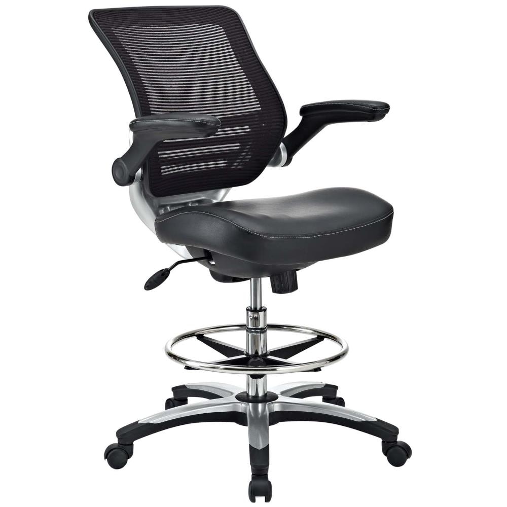 Flip-Up Arm Drafting Table Chair Modway Inc EEI-211-BLK Tall Office Chair For Adjustable Standing Desks Modway Edge Drafting Chair In Black Vinyl Reception Desk Chair