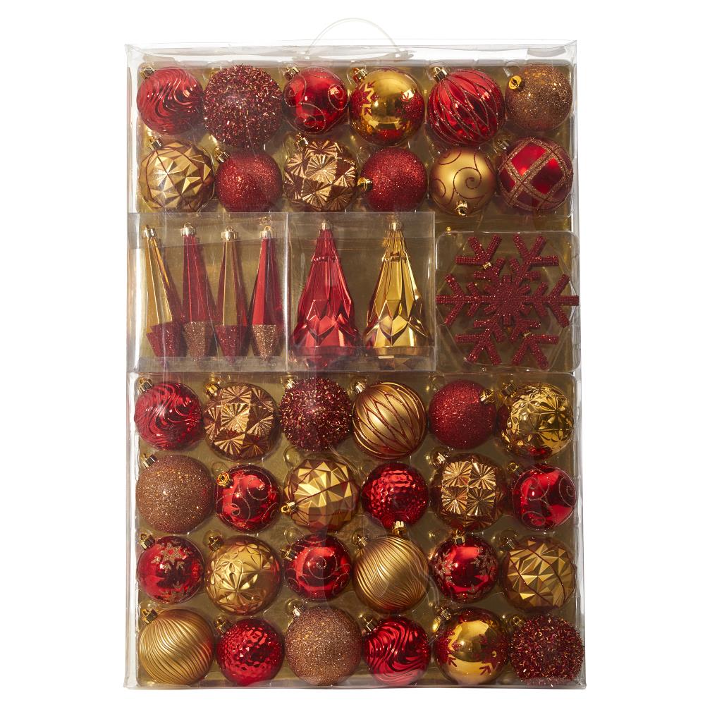 Red Glitter Christmas Ball Ornaments Tree Hanging Plastic Holiday 3'' Set of 12 