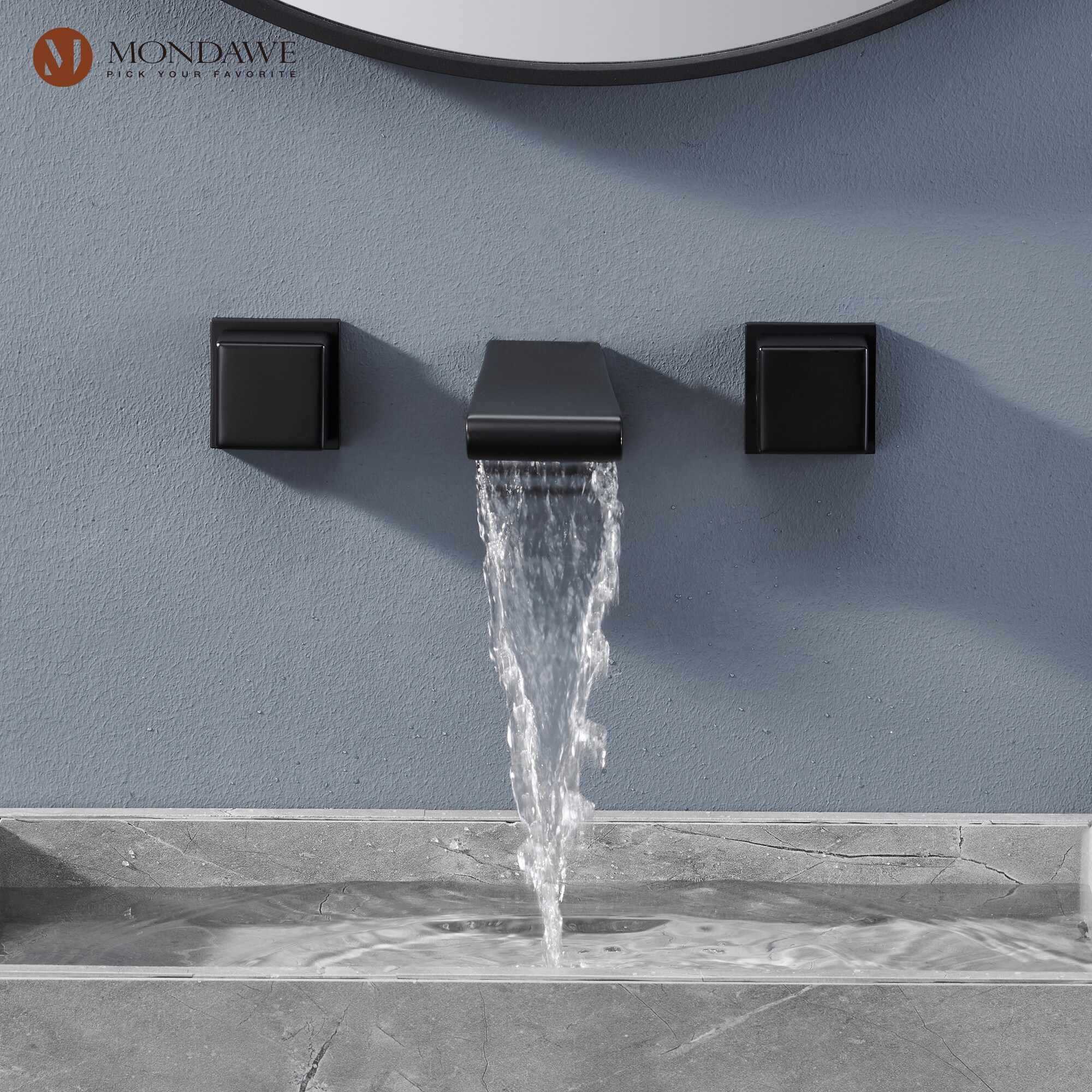 Mondawe Matte Black 2-handle Wall-mount Waterfall Bathroom Sink Faucet