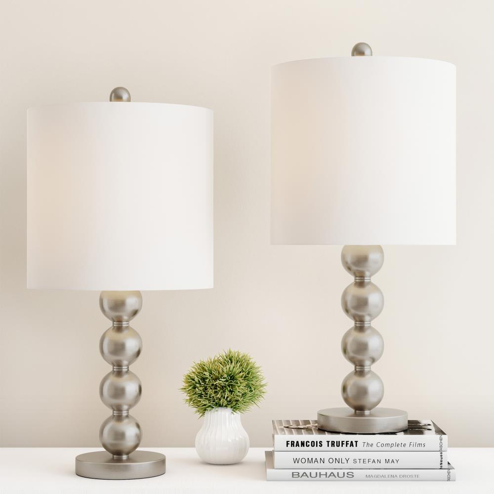 Two Colors Available Steel Stacked Ball Table Lamp with Linen Shade Set of 2 