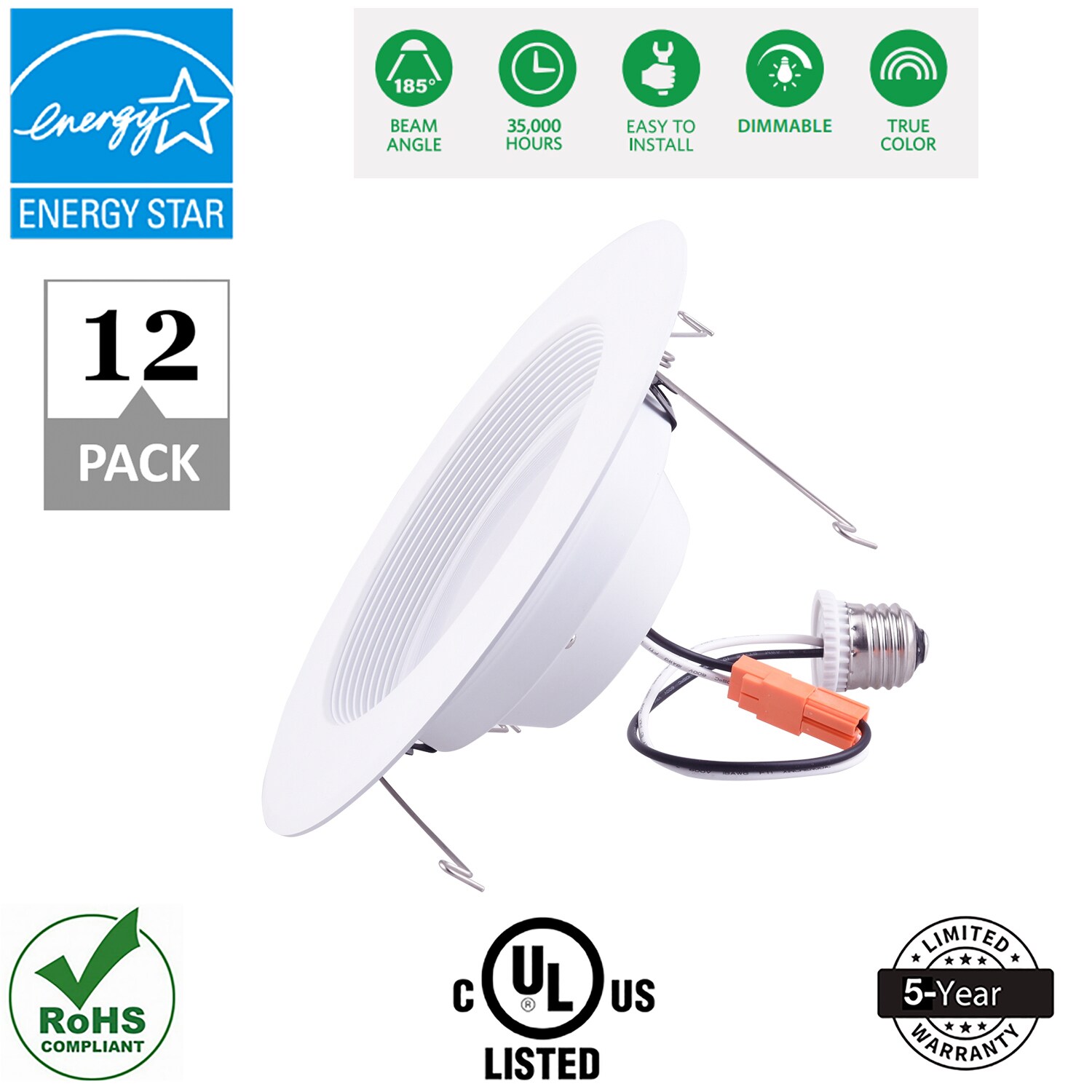 Simply Conserve Simply Conserve Downlights White 5-in or 6-in 900-Lumen Cool White Round Dimmable LED Canless Recessed Downlight (12-Pack)
