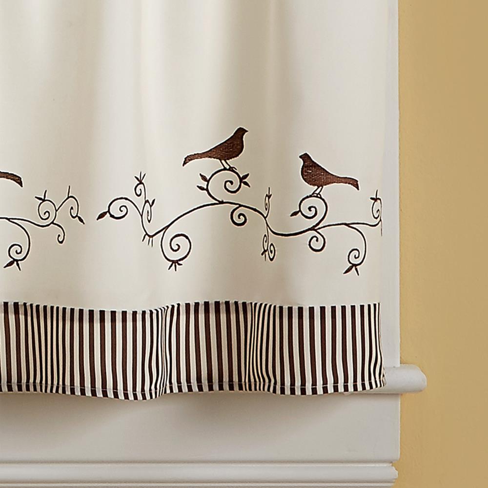 CHF Window Curtain Birds Rod Pocket Tailored Tier Pair Chocolate 58 X 36 