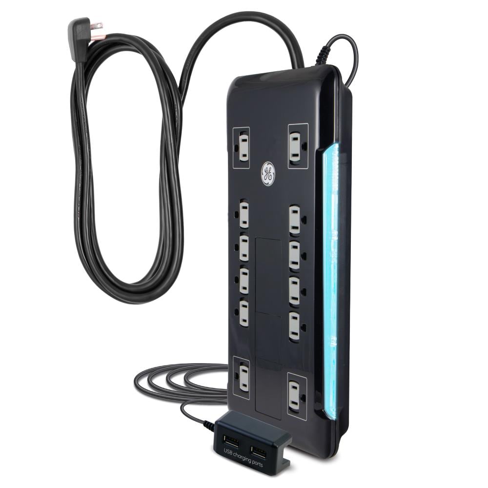 Plug-In GE UltraPro 2 Outlet Silver 2 USB Side Access Surge Protector Tap 860 Joules 2.4 Amp 33642 